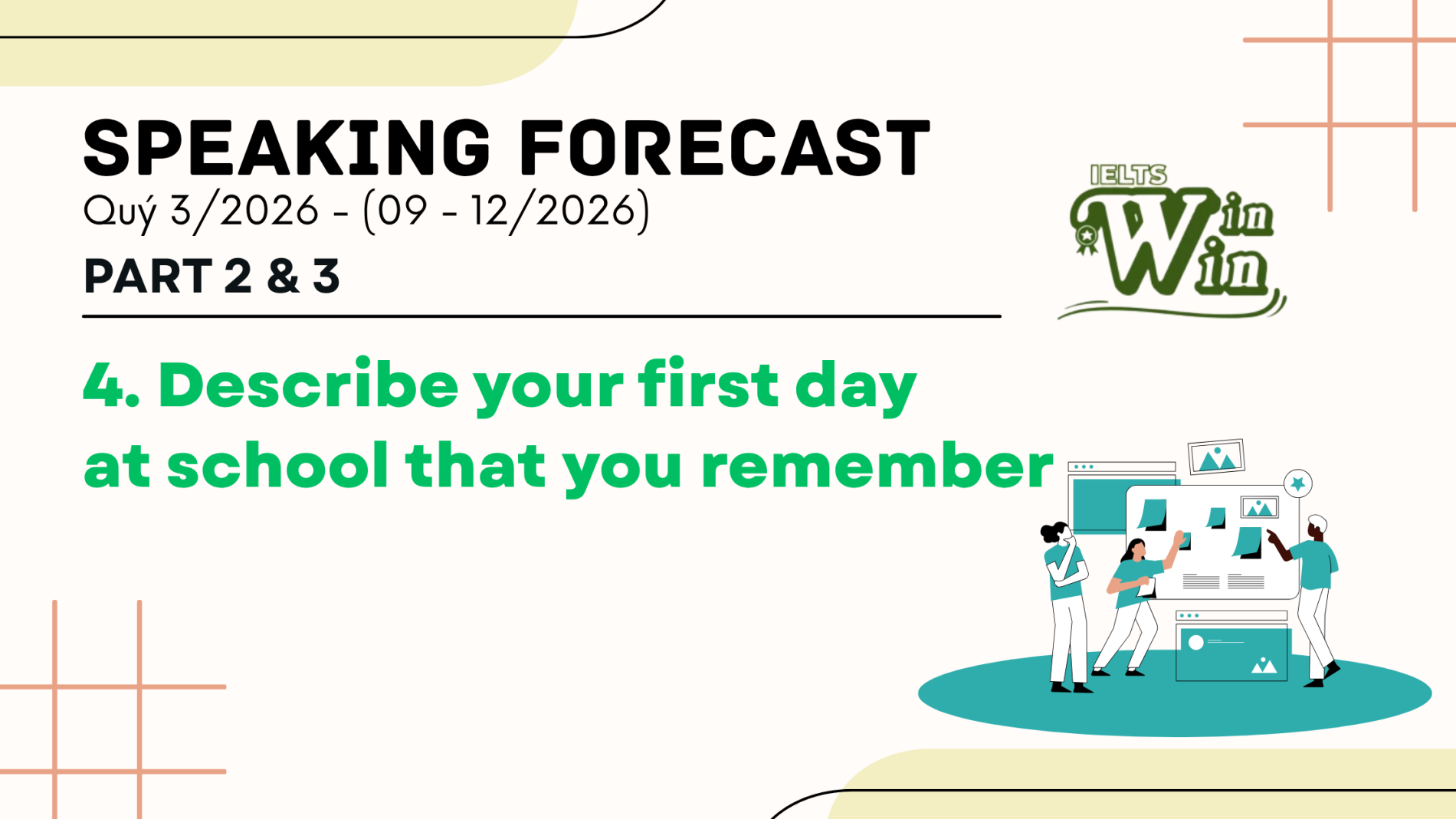 IELTS Speaking Part 2,3 - 4. Describe your first day at school that you remember.